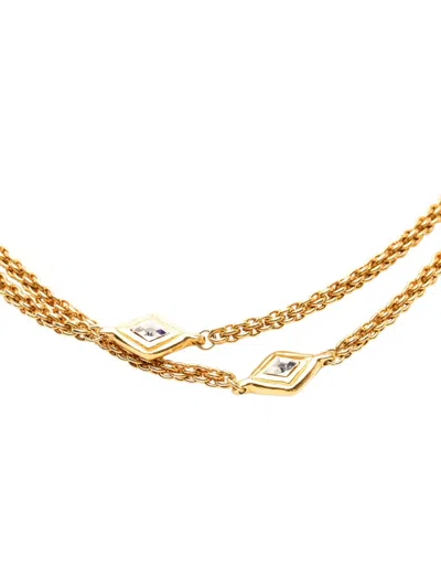 Pre-owned Chanel 1970-1980 Gold Plated Diamond Strass Station Chain Long Necklace Costume Necklace