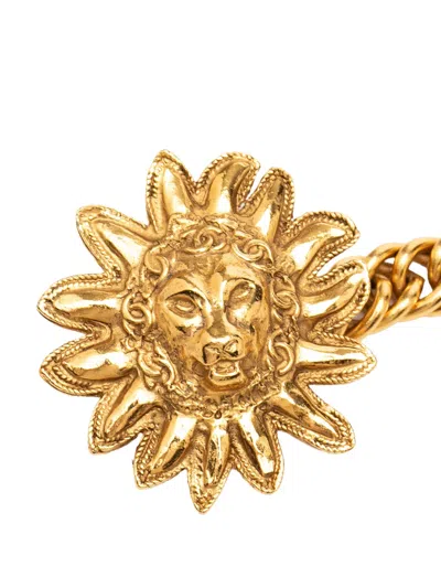 Pre-owned Chanel 1970-1980 Gold Plated Leo Lion Sun Medallion Charm Necklace Costume Necklace