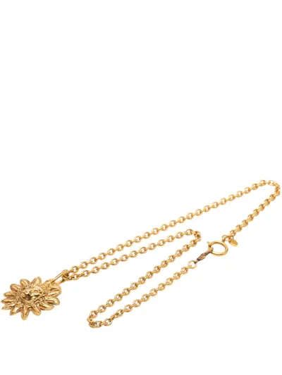 Pre-owned Chanel 1970-1980 Gold Plated Leo Lion Sun Medallion Necklace Costume Necklace