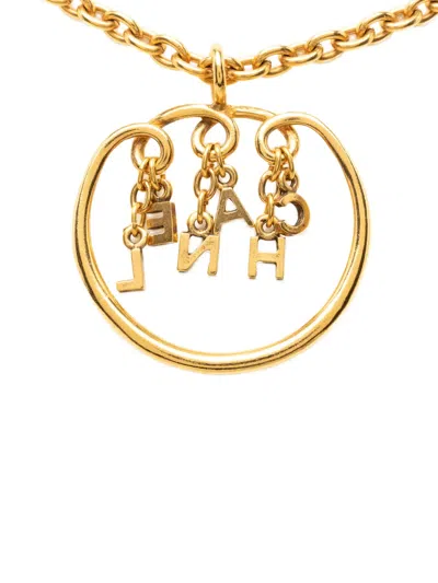 Pre-owned Chanel 1970-1980 Gold Plated Letter Charms Pendant Necklace Costume Necklace