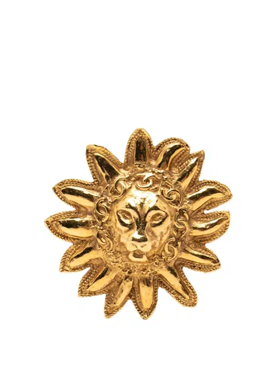 Pre-owned Chanel 1970-1980 Gold Plated Lion Head Sun Brooch Costume Brooch