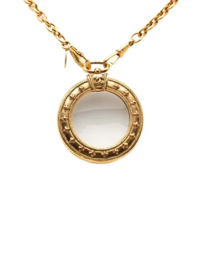 Pre-owned Chanel 1970-1980 Gold Plated Magnifying Glass Pendant Long Necklace Costume Necklace