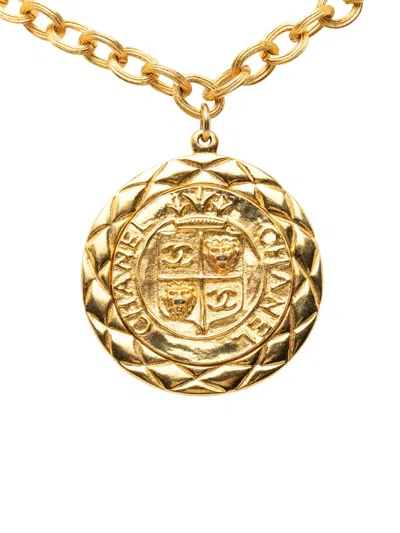 Pre-owned Chanel 1970-1980 Gold Plated Medallion Lion Crest Necklace Costume Necklace