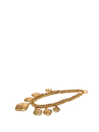 Pre-owned Chanel 1970-1980 Gold Plated Quilted Diamond Charms Necklace Costume Necklace
