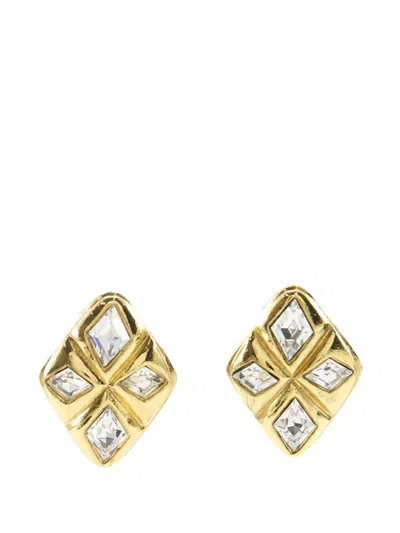 Pre-owned Chanel 1970-1980 Gold Plated Strass Diamond Shape Clip On Earrings Costume Earrings