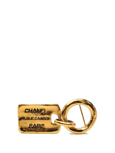 Pre-owned Chanel 1970-2000 Gold Plated Rue Cambon Tag Brooch Costume Brooch