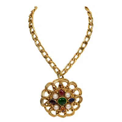 Pre-owned Chanel 1970s Oversize  Pendant Choker Necklace In Multi