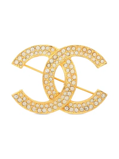 Pre-owned Chanel 1980-1990 Cc Embellished Brooch In Gold