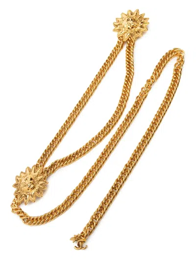 Pre-owned Chanel 1980-1990 Cc Gold Plated Double Sun Chain Link Belt