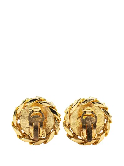 Pre-owned Chanel 1980-1990 Gold Plated Cc Crystal Clip On Earrings Costume Earrings