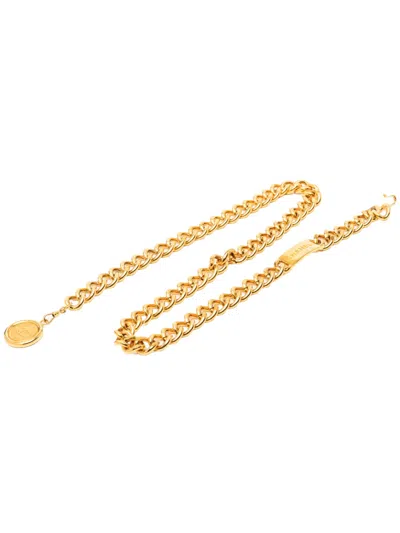 Pre-owned Chanel 1980-1990 Gold Plated Cc Medallion Chain Belt