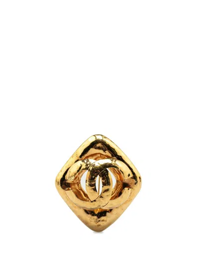 Pre-owned Chanel 1980-1990 Gold Plated Cc Rhombus Brooch Costume Brooch