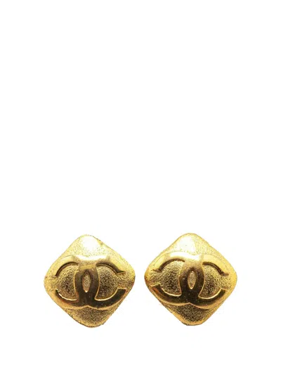 Pre-owned Chanel 1980-1990 Gold Plated Cc Rhombus Clip On Earrings Costume Earrings In 金色