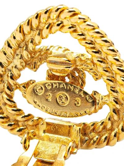 Pre-owned Chanel 1980-1990 Gold Plated Cc Triangle Rope Clip On Earrings Costume Earrings