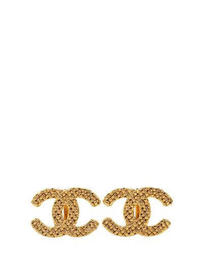 Pre-owned Chanel 1980-1990 Gold Plated Cc Woven Clip On Earrings Costume Earrings