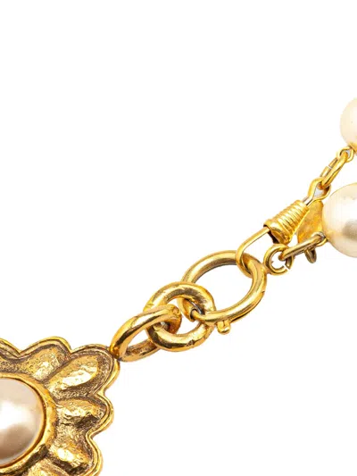 Pre-owned Chanel 1980-1990 Gold Plated Faux Pearl Necklace Costume Necklace