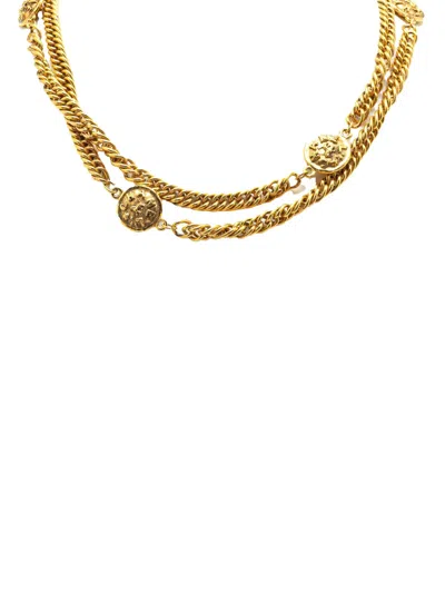 Pre-owned Chanel 1980-1990 Gold Plated Medallion Station Long Necklace Costume Necklace