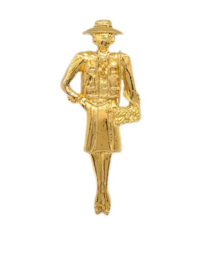 Pre-owned Chanel 1980-1990 Mademoiselle Brooch In Gold