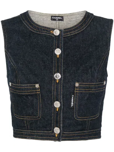 Pre-owned Chanel 1980-1990s Cc Logo-buttons Denim Vest In Blue