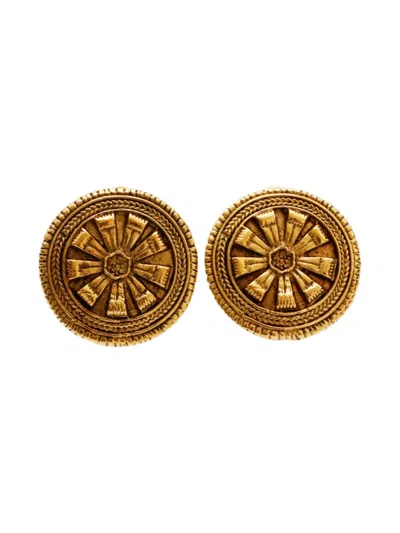 Pre-owned Chanel 1980-1990s Circular Clip-on Earrings In Gold