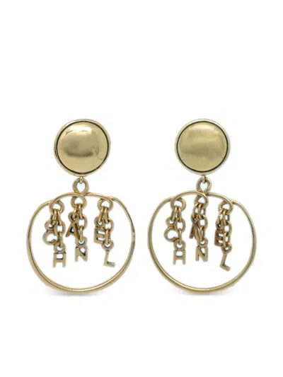 Pre-owned Chanel 1980-1990s Logo Drop Hoop Earrings In Gold