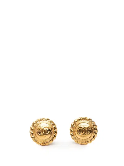 Pre-owned Chanel 1980-2000 Gold Plated Cc Round Clip On Earrings Costume Earrings