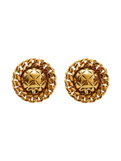 Pre-owned Chanel 1980-2000s Cc Mark Chain-link Earrings In Gold