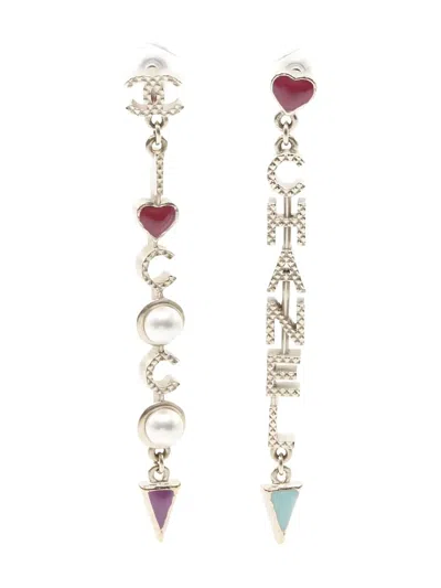 Pre-owned Chanel 1980's Coco Mark Drop Earrings In Silver