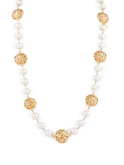 Pre-owned Chanel 1980 Faux-pearl Necklace In Gold