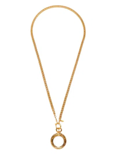 Pre-owned Chanel 1980 Hoop Pendant Chain Necklace In Gold