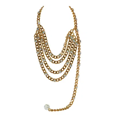 Pre-owned Chanel 1980's Rare Vintage  4 Strand Gold Chain Rhinestone Necklace Or Belt In Brown