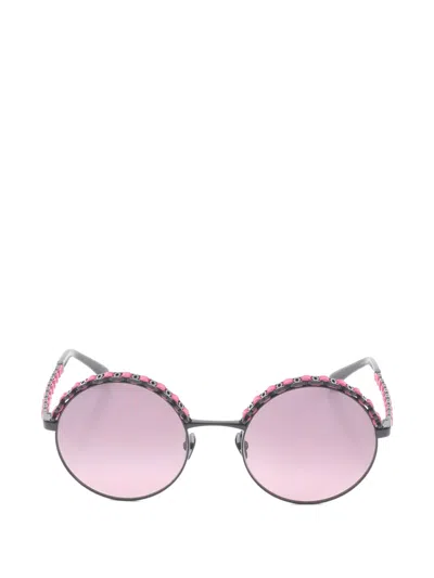 Pre-owned Chanel 1980 Round-frame Sunglasses In Black