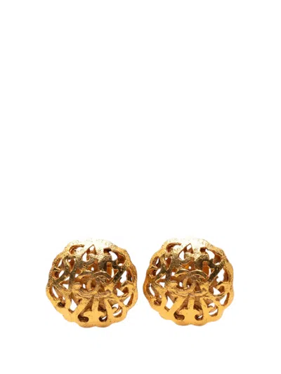 Pre-owned Chanel 1980-1990 Cc Gold Plated Clip On Earrings Costume Earrings