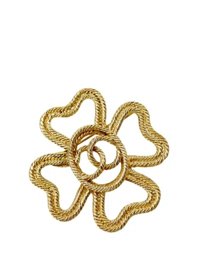Pre-owned Chanel 1980-1990 Cc Gold Plated Clover Rope Brooch Costume Brooch