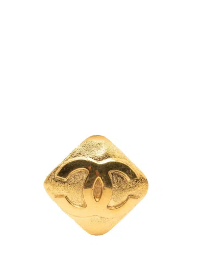 Pre-owned Chanel 1980-1990 Cc Gold Plated Diamond Brooch Costume Brooch