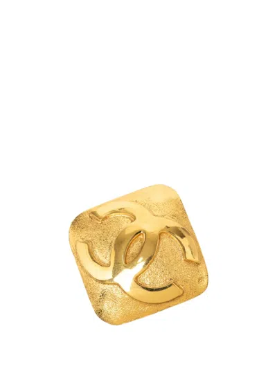 Pre-owned Chanel 1980-1990 Cc Gold Plated Diamond Brooch Costume Brooch