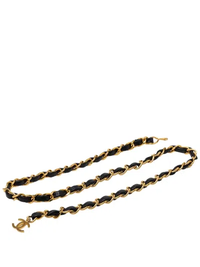 Pre-owned Chanel 1980-1990 Cc Gold Plated Leather Woven Chain Link Belt