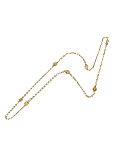 Pre-owned Chanel 1980-1990 Cc Gold Plated Lion Head Station Chain Long Necklace Costume Necklace