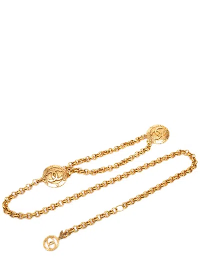 Pre-owned Chanel 1980-1990 Cc Gold Plated Medallion Chain Belt