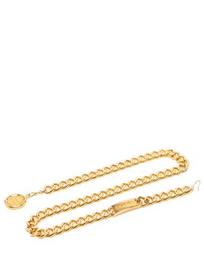 Pre-owned Chanel 1980-1990 Gold Plated Cc Medallion Chain Link Belt