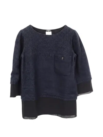 Pre-owned Chanel 1980s Button Linen Top In Blue