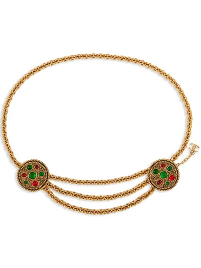 Pre-owned Chanel 1980s Cabochon-embellished Chain Belt In Gold