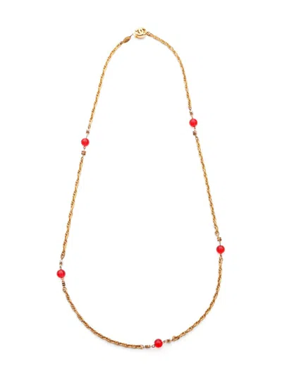 Pre-owned Chanel 1980s Cc Beaded Necklace In Gold