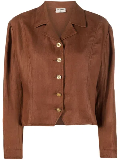 Pre-owned Chanel 1980s Cc-buttons Linen Jacket In Brown