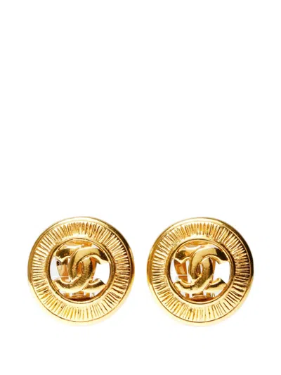 Pre-owned Chanel 1980s Cc Clip-on Earrings In Gold