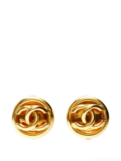 Pre-owned Chanel 1980s Cc Clip-on Earrings In Gold