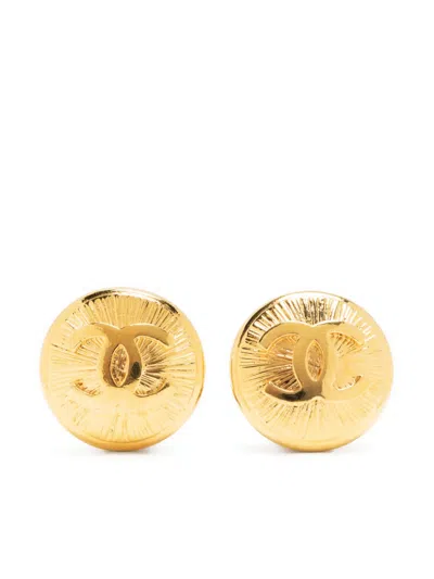 Pre-owned Chanel 1980s Cc Clip-on Earrings In Gold