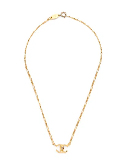 Pre-owned Chanel 1980s Cc Logo Pendant Necklace In Gold
