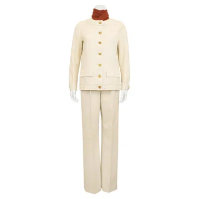 Pre-owned Chanel 1980s  Haute Couture Cream Pant Suit In White
