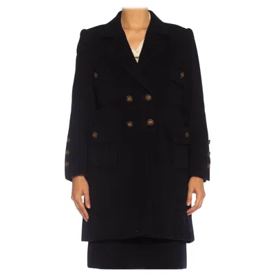 Pre-owned Chanel 1980s  Navy Blue Haute Couture Cashmere Blend Boiled Wool 3/4 Length Coat